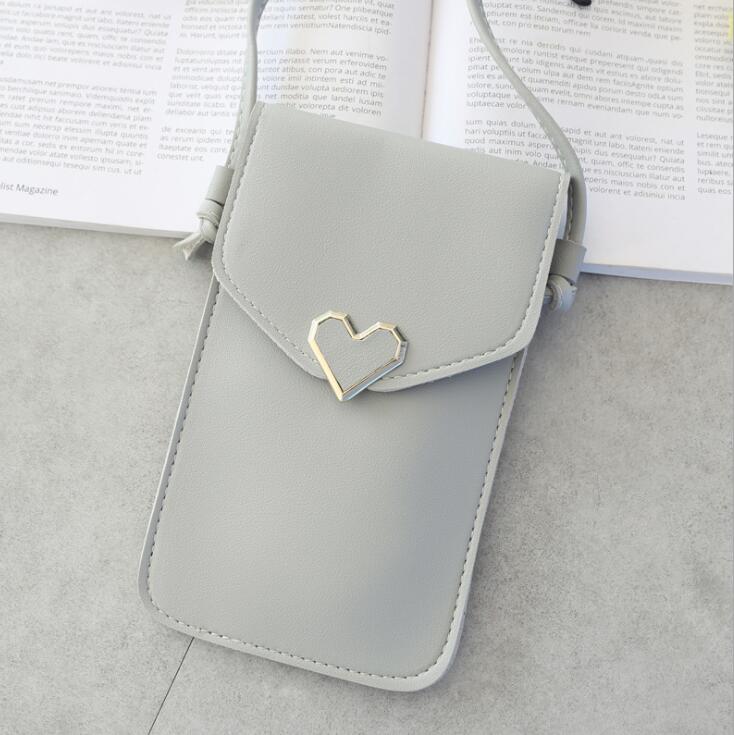 Women's Touch Screen Cell Phone Purse Transparent Simple Bag Hasp Cross Wallets Smartphone Leather Shoulder Light Handbags: light grey