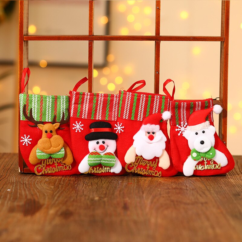 4 teile/los Weihnachten socken tasche anhänger freundlicher Süssigkeit tasche Karikatur kleine socken tasche ornamente: Schwarz