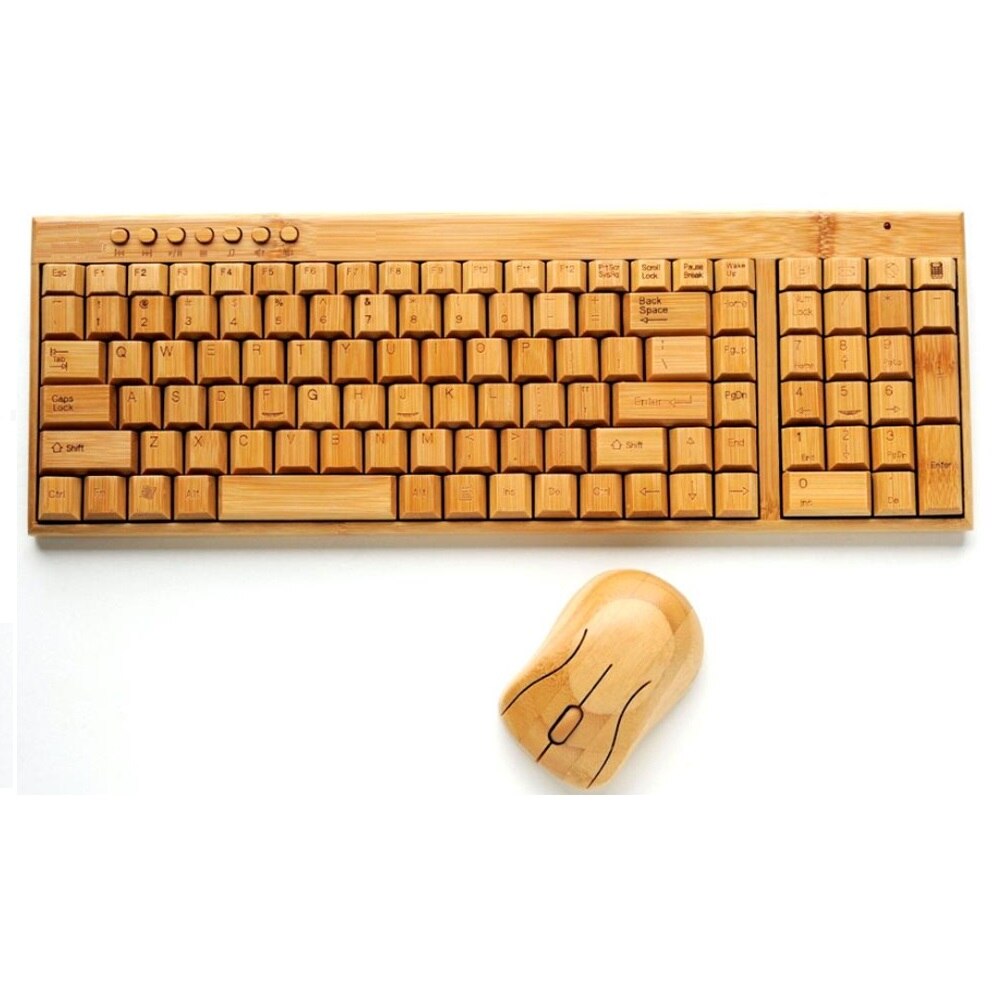 Items 201 Natural Eco-friendly Healthy Bamboo Wooden Wireless Keyboard and Mouse Combo