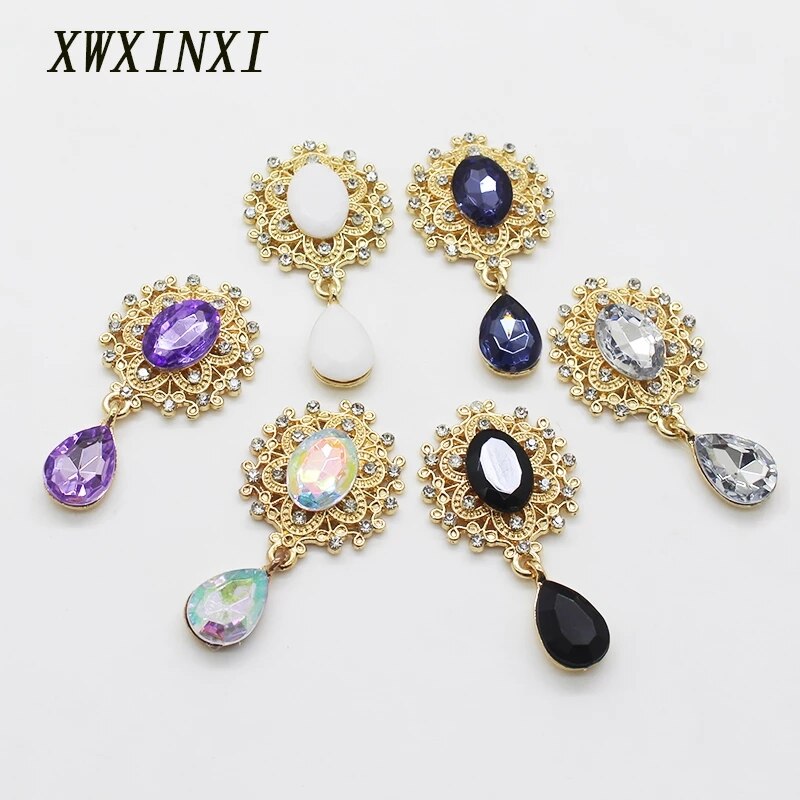 5 flache broschenanhänger, 25*45mm zarte, glänzende broschen aus goldfarbenem metall, dekorative kristall-hochzeitseinladungsideen