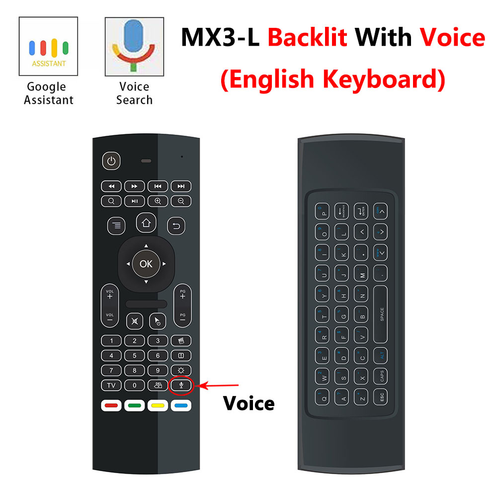 MX3 Voice Control Wireless Air Maus Tastatur 2,4G RF Gyro Sensor Smart Fernbedienung für X96 H96 Android TV box Mini PC vs G10: EN mic with backlit