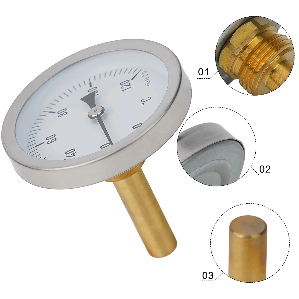 2 Stück Thermometer mit Kupfermantel 1/2 Zoll verschraubbarer Pufferkesselheizung 120 ° C Wassertemperaturanzeige