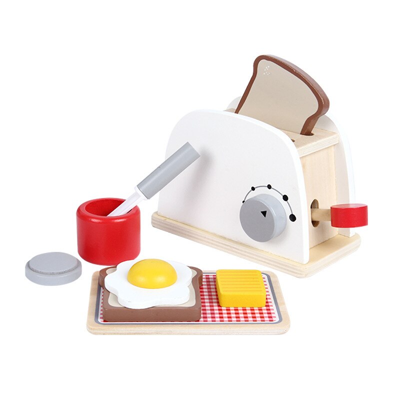 Wooden Kitchen Pretend Play Toy Simulation Wooden Coffee Machine Toaster Machine Food Mixer Baby Early Learning Educational Toys: B