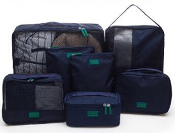 7pcs/set Men Travel Bag Sets Waterproof Packing Cube Portable Clothes Sort Case Women Luggage Organizer Bag Accessories: Navy