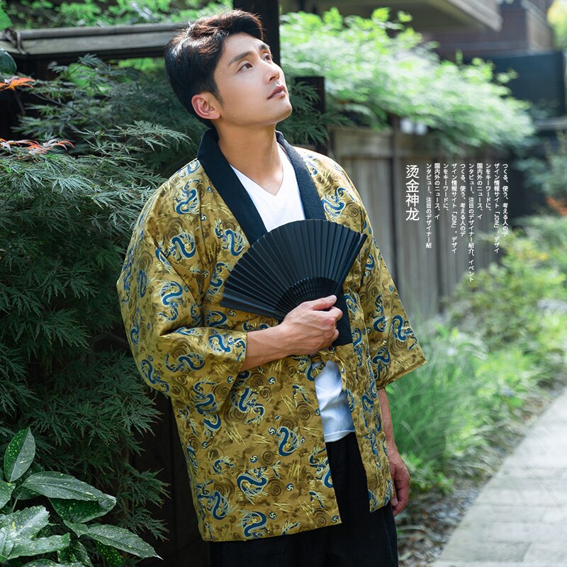 Winter Men Keep Warm Thick Kimono Top Coat Traditional Japanese Samurai Cosplay Costumes Classic Male Haori Cotton-Padded Jacket: Style D