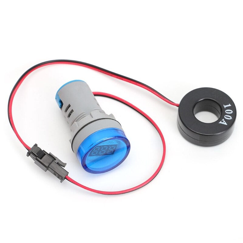 AC 220V 0-100A Digital Ammeter 22mm LCD Display AC Current Indicator Monitor Current Meter with Current Coil Transformer: Blue