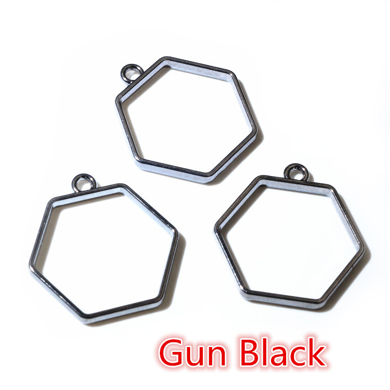 10 unidades, bandeja colgante de resina epoxi hexagonal de 29x28mm con marco metálico hueco de aleación de Zinc para accesorios de fabricación de joyas DIY: Marrón