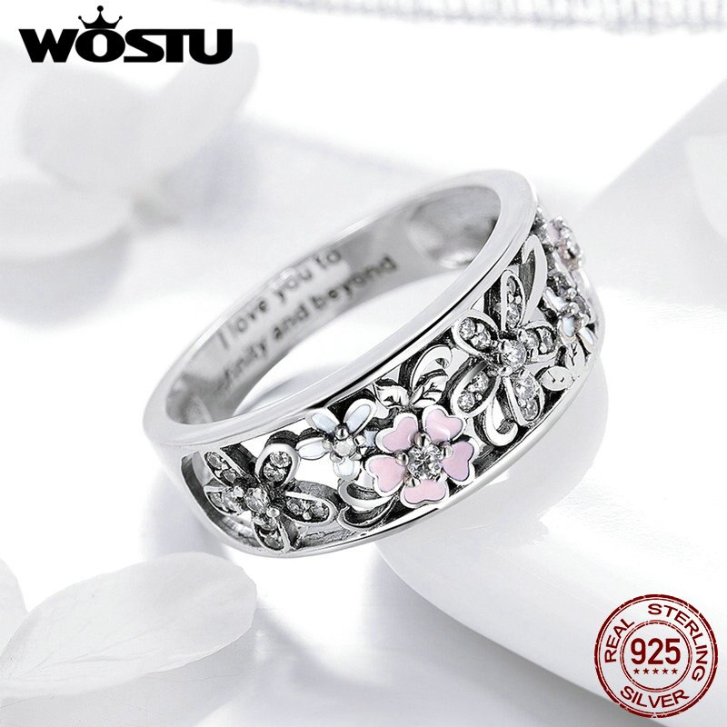 WOSTU Real 925 Sterling Zilver Sparkling Stapelbaar Bloem 4mm Vinger Ringen Voor Vrouwen Zilveren Sieraden Party Wedding FIR390