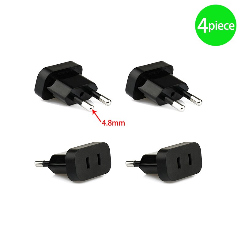 【Upgraded】US To EU Plug CN To Europe Travel Wall AC Power Charger Outlet Adapter Converter 2 Round Socket Input Pin: 4 piece Black