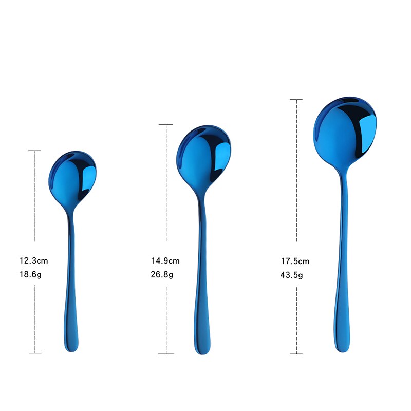 3 pçs preço barato espelho polonês colher de mel colheres de degustação de aço inoxidável conjunto colher de jantar colher de sobremesa colher de café utensílios de mesa: blue3pcs