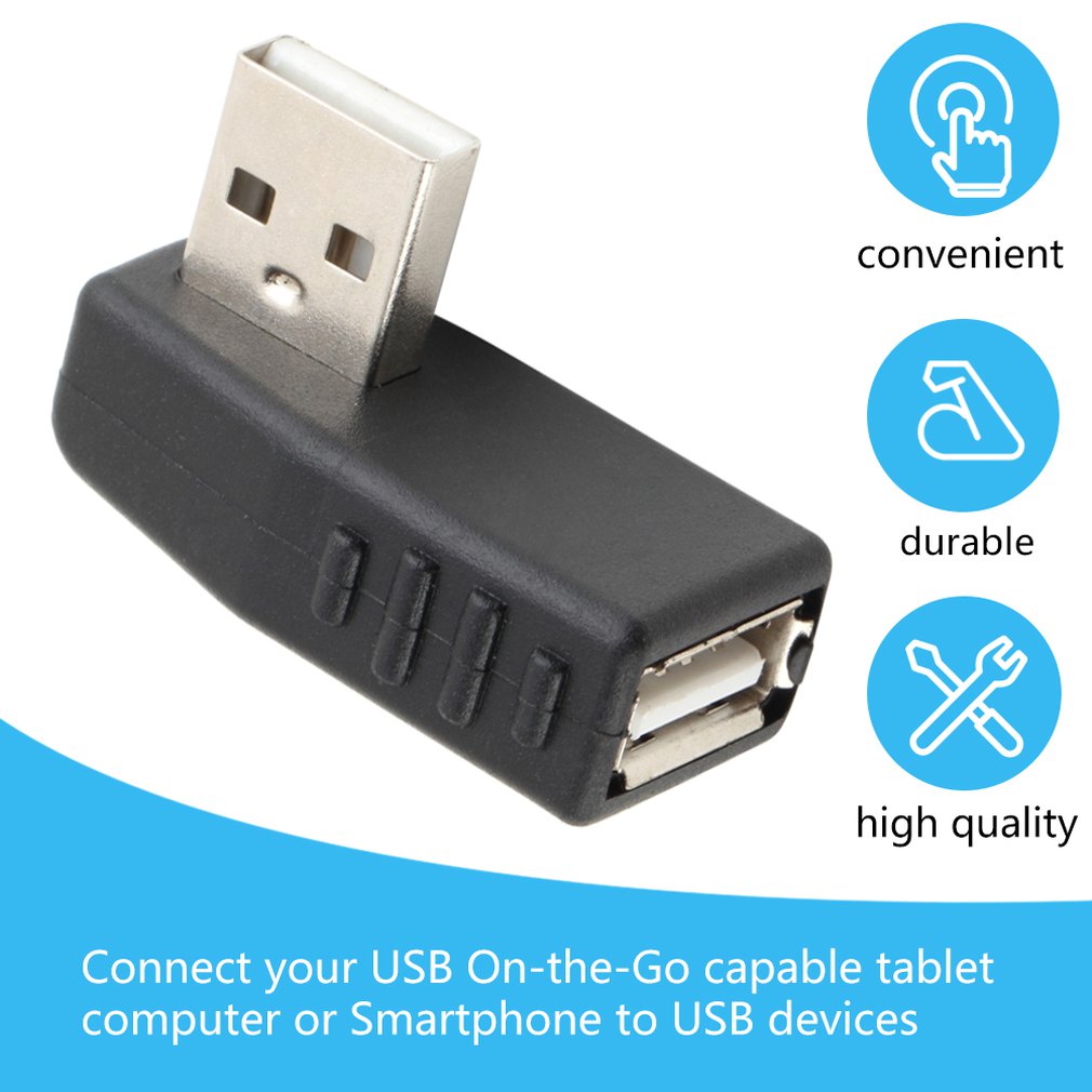USB-A male to USB-A FeMale Adapter Right Angle USB 2.0 A Male Female Extension Adapter Connecter for Laptop PC Black