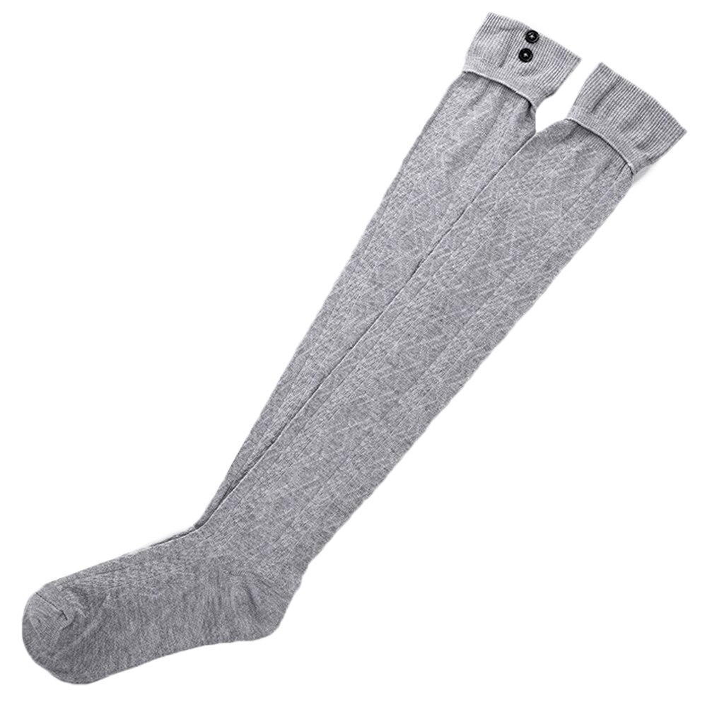 Winter Warm Stockings Women Solid Button Womens Over The Knee Socks Ladies Girls Stretchy Stockings: Grey