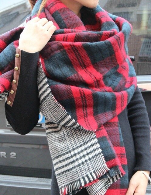 Cheshanf, bufanda de Cachemira de tartán para mujer, de invierno, de gran tamaño, de doble cara, a cuadros, multifunción, capa gruesa cálida, chal,: Rojo