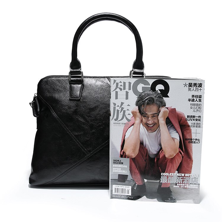 Men's Business office Briefcase Brand PU Leather Handbag male Solid Black Messenger Bag Thread Laptop Tote Shoulder bags