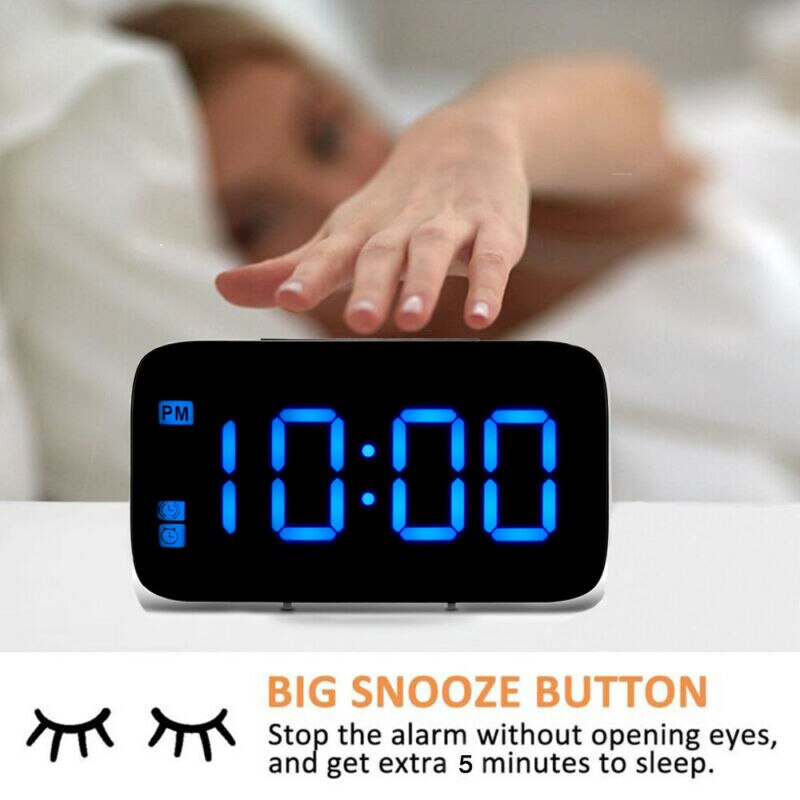 Digital led väckarklocka stor skärm snooze usb/batteridriven röststyrning uk