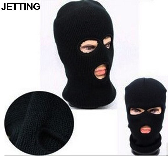 3 Hole Mask Balaclava Black Knit Hat Face Shield Beanie Cap Snow Winter Warm: Default Title