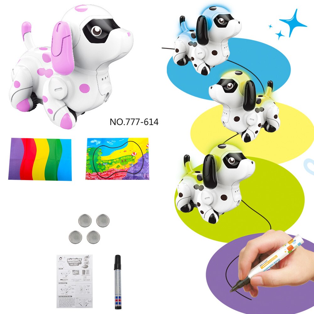 Kinderen Speelgoed Leuke Inductieve Puppy Model Robotic Hond Indoor Kleuren Veranderende Met Pen Volg Alle Getrokken Lijn Dieren Elektrische