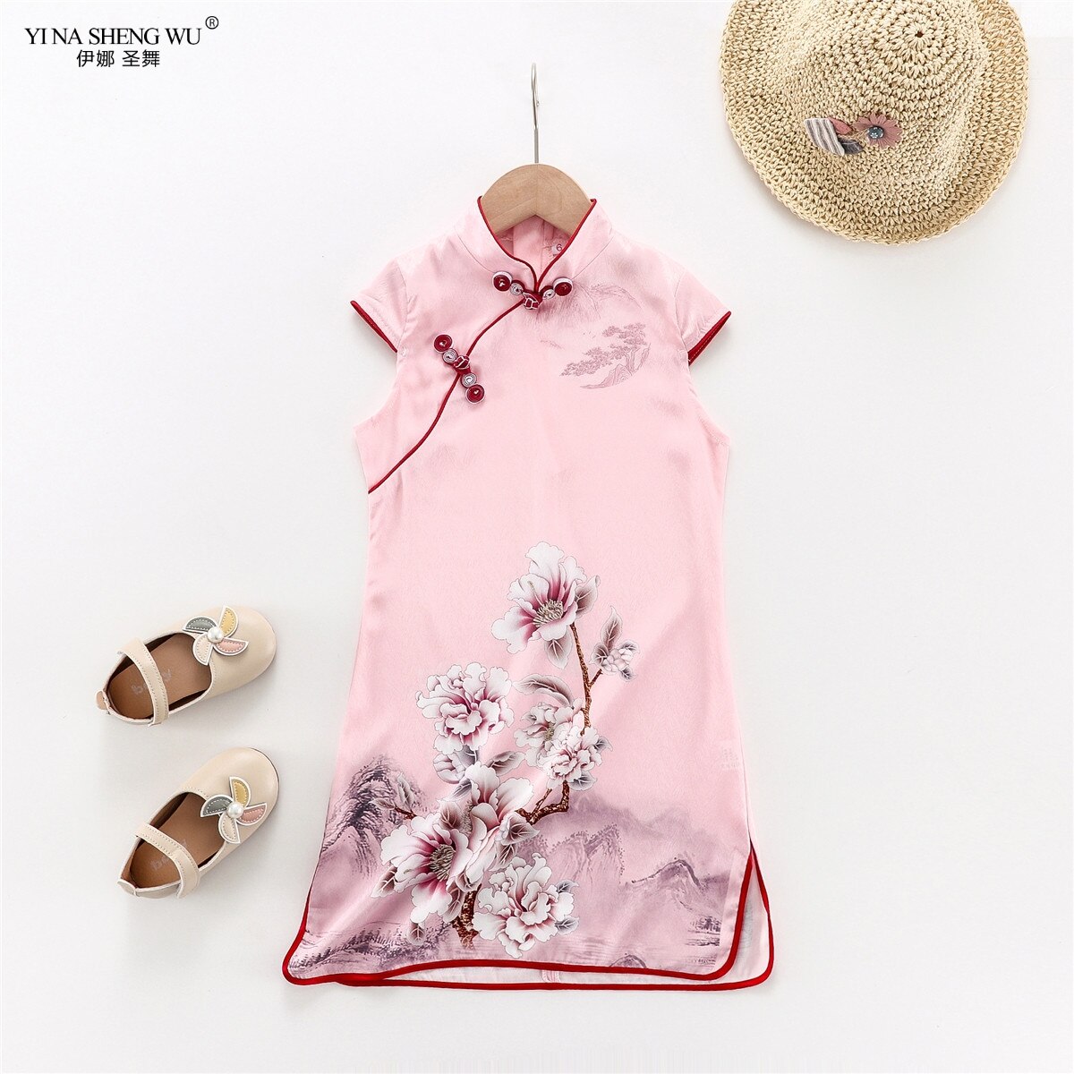 bébé fille été Qipao chinois rose bleu couleurs robes pour enfant nouvel an Style Qipao Cheongsam vêtements vêtements enfants: Pink / 120