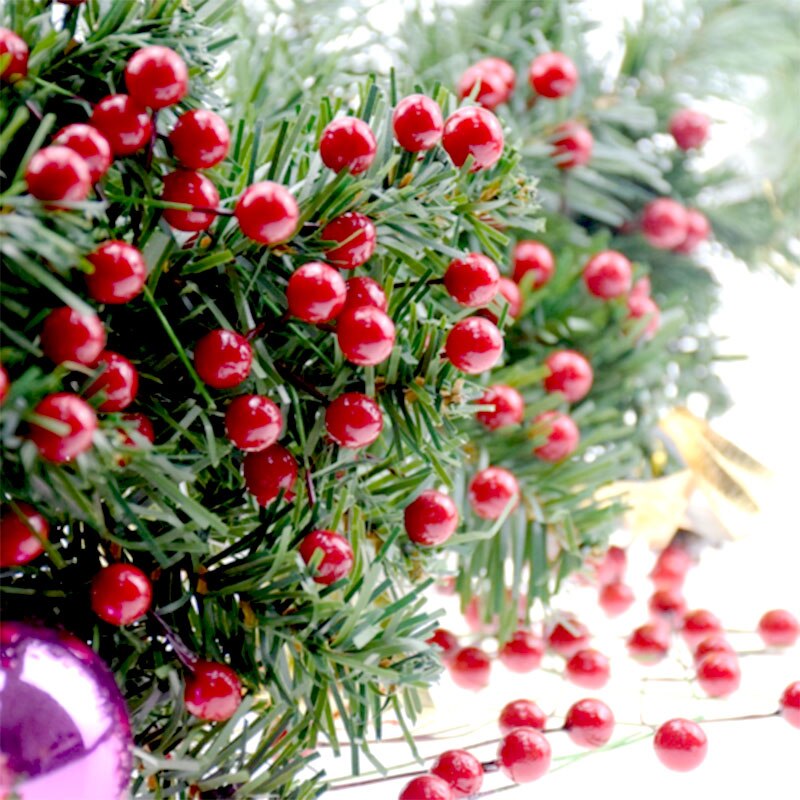 50Pcs Mini Kerst Bessen Plastic Kunstmatige Bloem Rode Kers Parelmoer Bruiloft Kerst Diy Decoratie