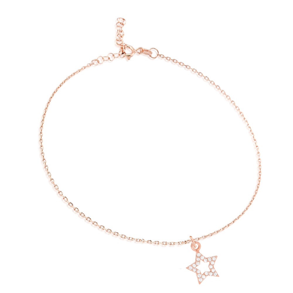 Good Looking 925 Sterling Silver Star Rose Gold Plated 925 Sterling Silver Jewelry Anklet with Zircon