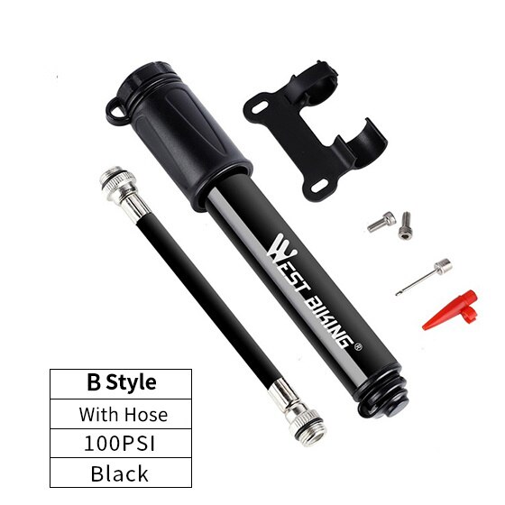 WEST BIKING 160 PSI Portable Mini Bicycle Pump MTB Mountain Bike Pump High Pressure Cycling Hand Air Pump Ball Tire Inflator: B Black 100PSI