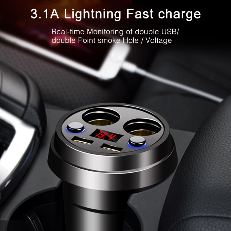 Usb Splitter Voor Auto Splitter Sigarettenaansteker In Een Auto-oplader Bekerhouder 2USB Poorten Led Dsiplay