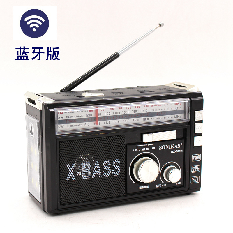 Alta sensibilidade retro portátil sem fio bluetooth rádio receptor três banda tf cartão/usb mp3 digital playerr fm ponteiro