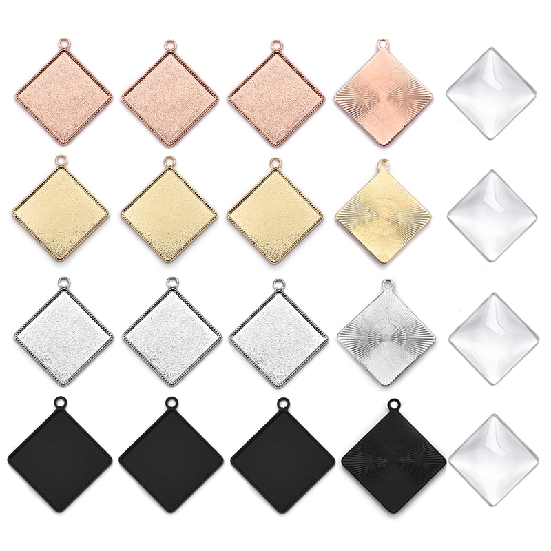 Base de cabujón cuadrado de 20mm, 10/16 Uds., ajustes de Cameo, bandeja con bisel, Charms, colgante, bandeja en blanco para DIY, pendientes, collar, fabricación de joyas