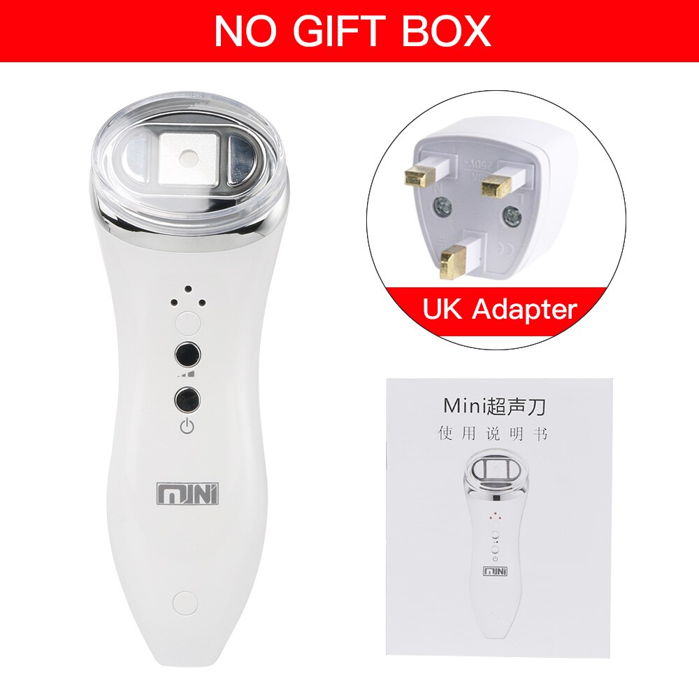 Ultrasone Bipolaire Led Rf Radio Frequentie Gezicht Lifting Huid Rejuveantion Massager Mini Hifu Anti Rimpel Skin Aanscherping Machine: UK Adapter No Box