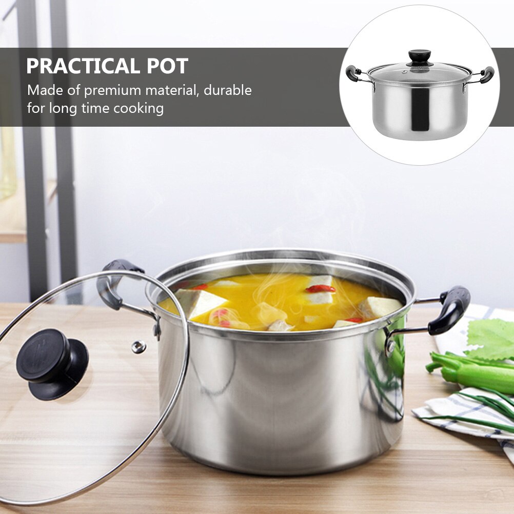1pc Stainless Steel Soup Pot Multifunctional Pot Practical Pot with Glass Lid