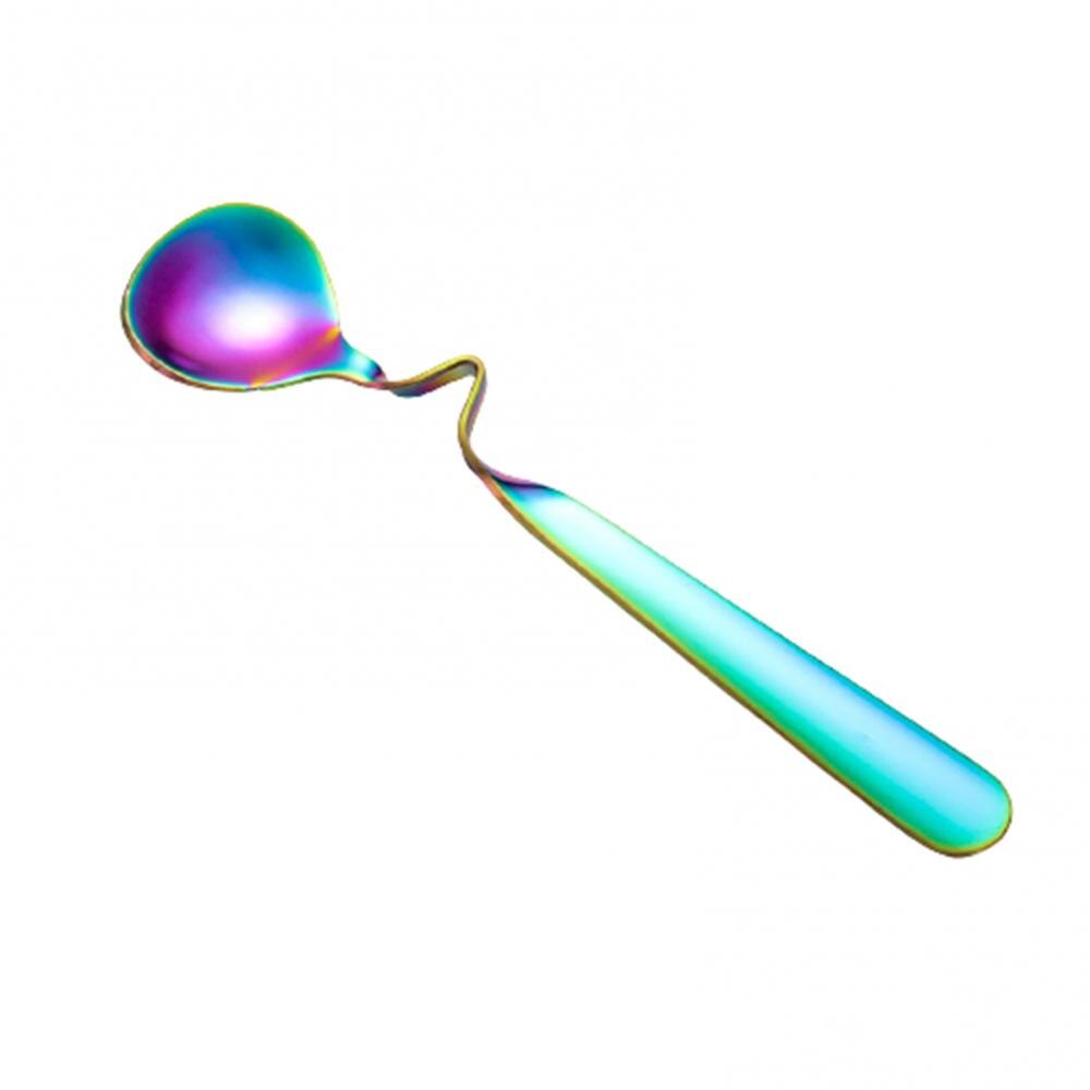 Spoon Stainless Steel Coffee Stirring Spoon Round Shape Tea Milk Dessert Hanging Scoop Specialty Spoons Tableware: Multicolor