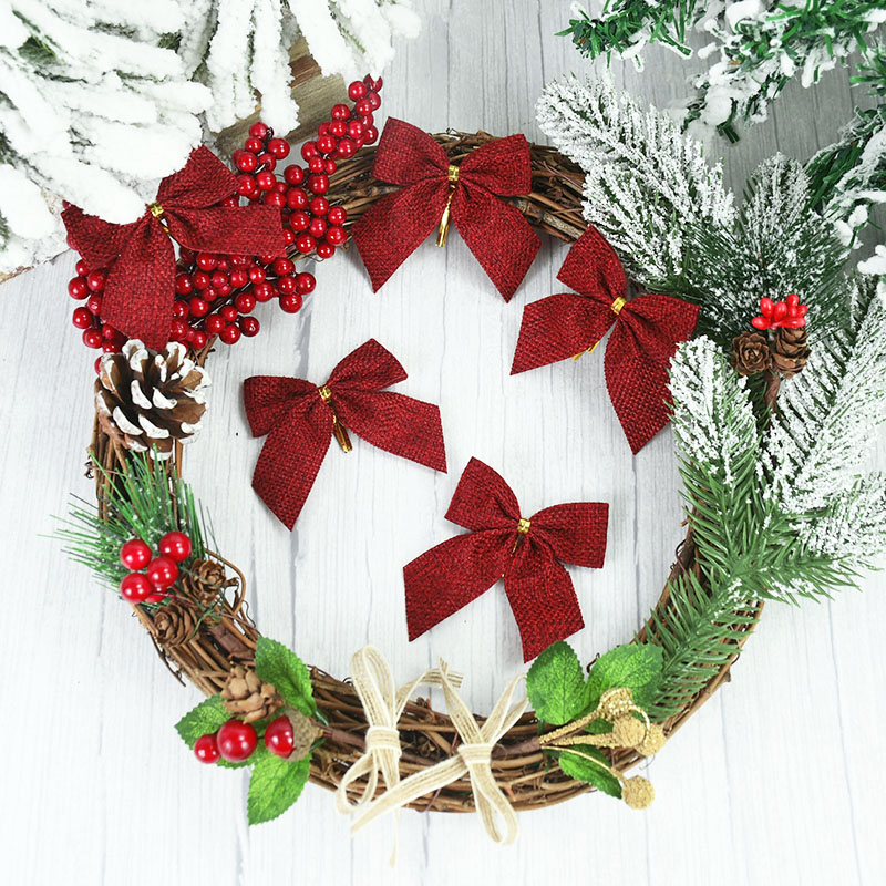 10/20Pcs Christmas Bows Tie Decoration Red Green Bow-knot Merry Christmas Tree Decor Pendant Year Navidad