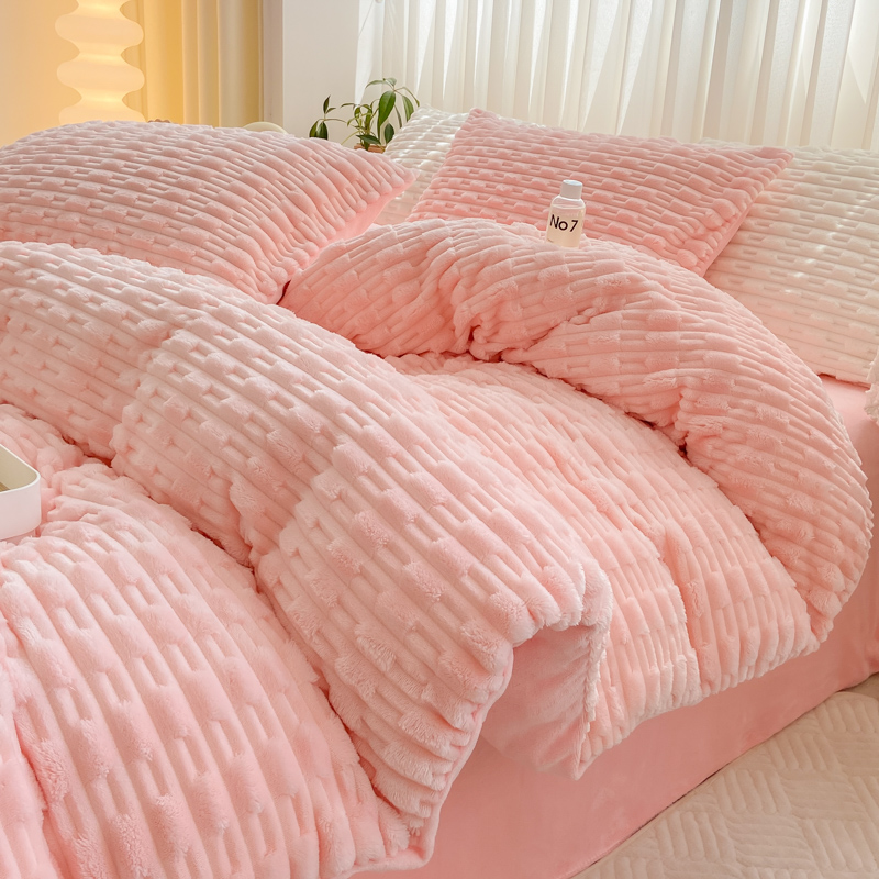 WOSTAR Artificial rabbit fur duvet cover 220x240 luxury double bed quilt cover warm winter velvet fleece bedding set king size: 200X230cm / PURPLE