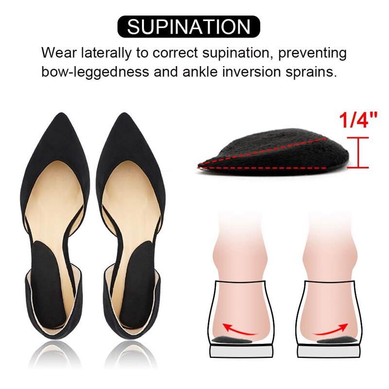 Medial & Lateral Heel Wedge Silicone Insoles for Supination and Pronation, Corrective Adhesive Gel Shoe Inserts for Bow Legs, Fo