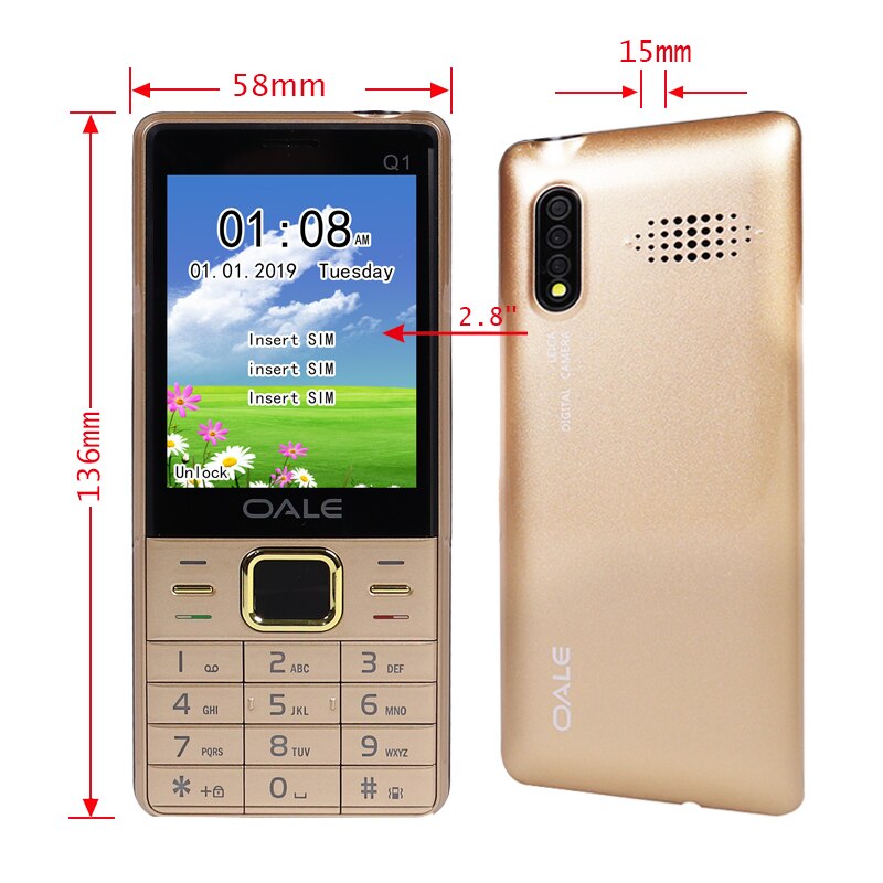 2.8 " skjerm tre sim telefon russisk tastatur nøkkel gsm telefoner mobiltelefon billig telefon kina mobiltelefoner original h-mobile  q1