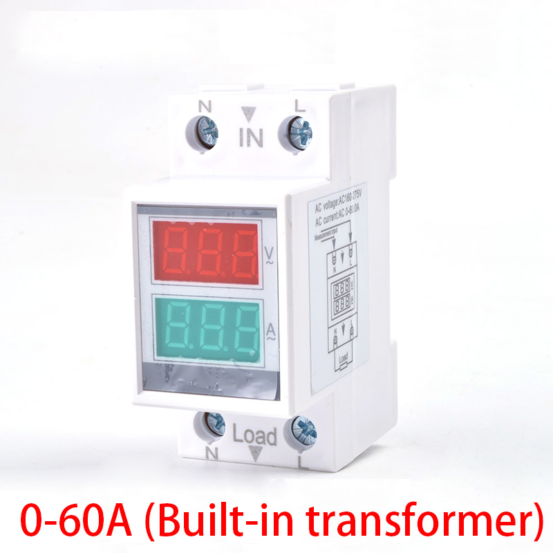 DIN rail AC 160-275V 0-100A 60A Voltmeter Ampèremeter Led Display Spanning Stroom Meter met Transformator: AC 0-60A