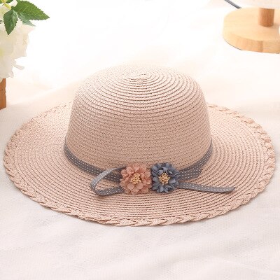 Sommer børn solhatte sløjfe stråhat til piger børn ferie strand panama hat blomster sløjfe stråhatte detail og: Lyserød
