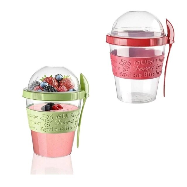 Chill To go Yoghurt Parfait cute cups muesli lunch box reusable Bottle Breakfast exotic Fruit with Spoon Holder party: Blue
