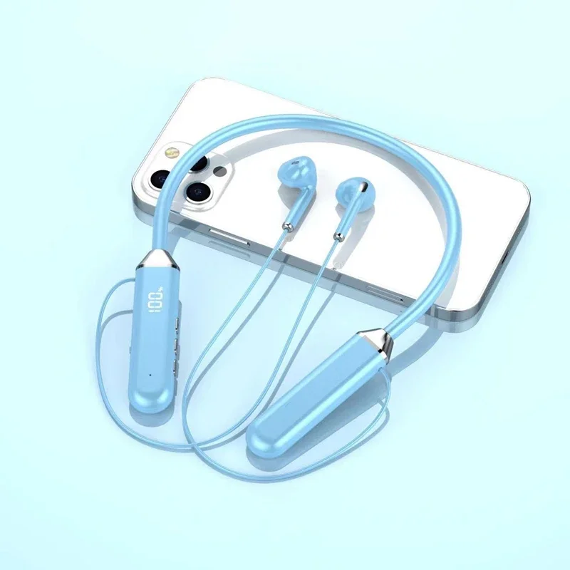 Bezprzewodowe magnetyczne słuchawki Bluetooth z pałąkiem na szyję Wysoka jakość dźwięku Stereofoniczne połączenie z wyświetlaczem Zasilanie Kompatybilne słuchawki 5.2 2025: Różowy