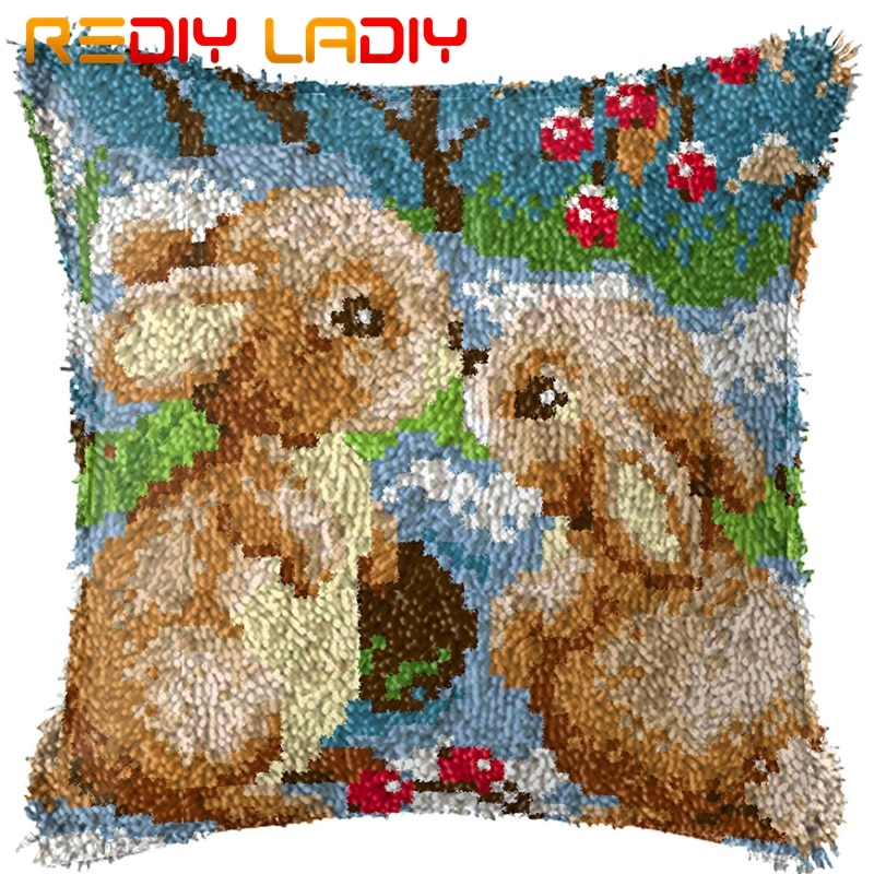 Haakpakketten voor kussens, maak je eigen kussen, konijnen, babykussensloop van bedrukt canvas, haakkussenhoes voor kussens, knutselen en handwerken
