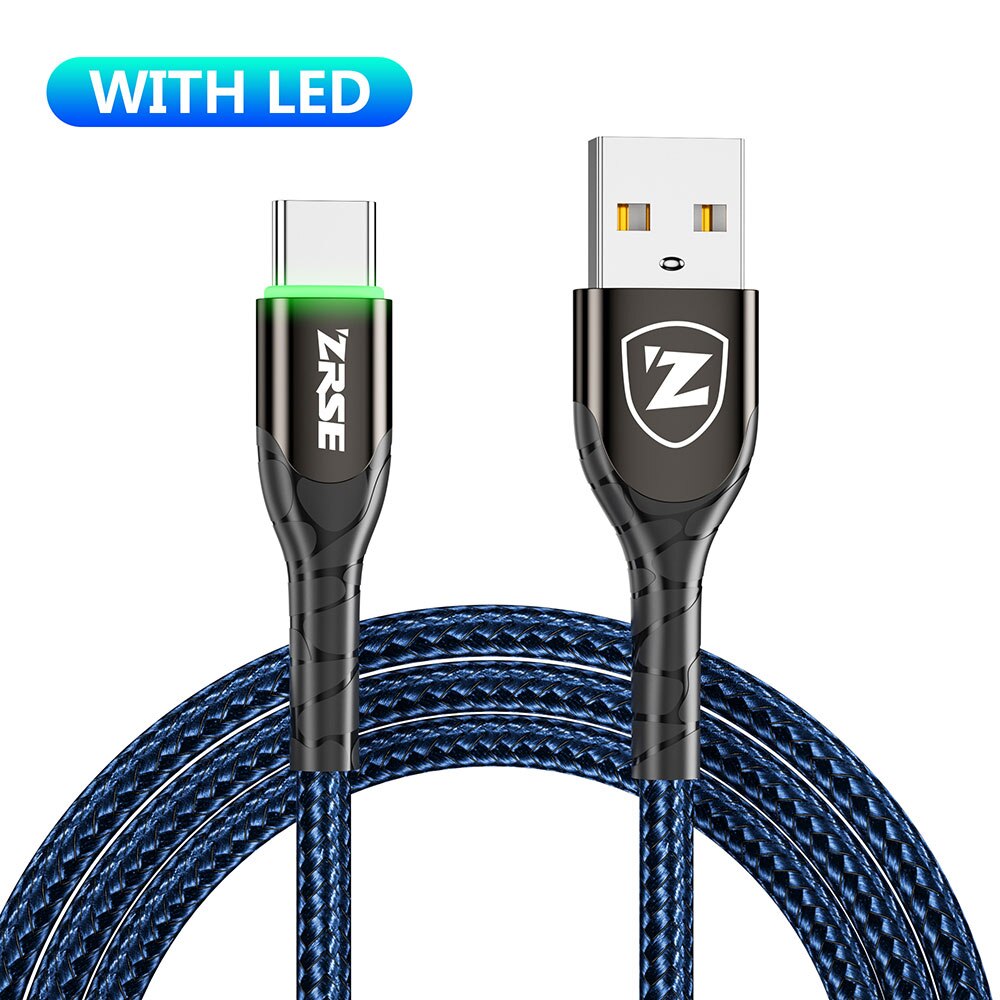 ZRSE 3M 2M 1M Type C Cable for Samsung A50 S10 S9 S8 S7 LED USB C Cable Data Sync Fast Charging For Xiaomi Mi9 Redmi Note 7 K20: Blue / 2M