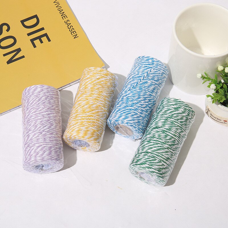 100M/Roll Cotton Cord Baker Twine String Colorful Cotton Craft Twine Home for Textile Packaging Christmas DIY Wedding Decor