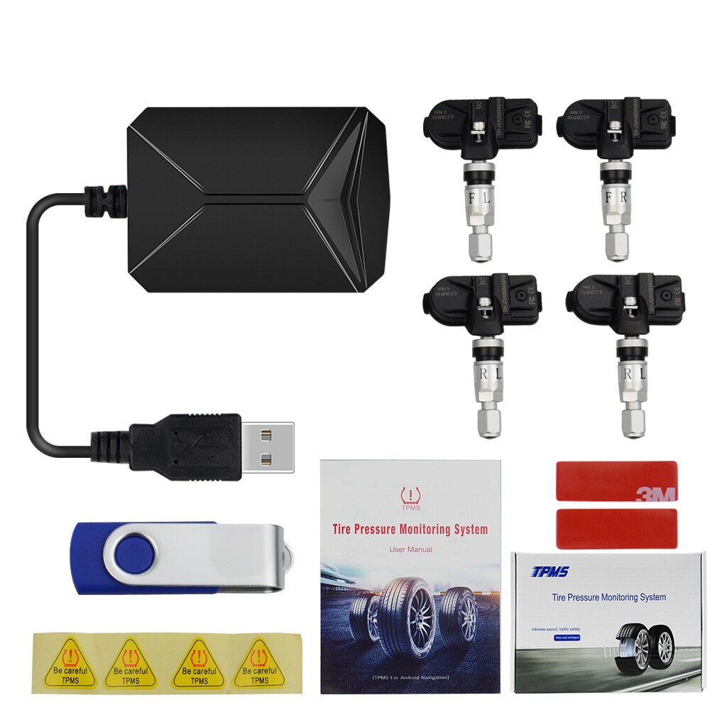 USB Android TPMS Car Tire Pressure Monitoring System Display 4 Sensors Android Navigation Tyre Pressure Alarm 0-116Psi