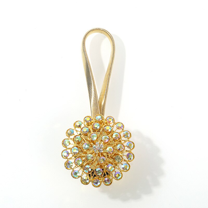 1pcs Flower Shape Rhinestones Magnet Curtain Tieback Magnetic Curtains Buckle Window Screening Ball Clip Holder Home Accessories: L