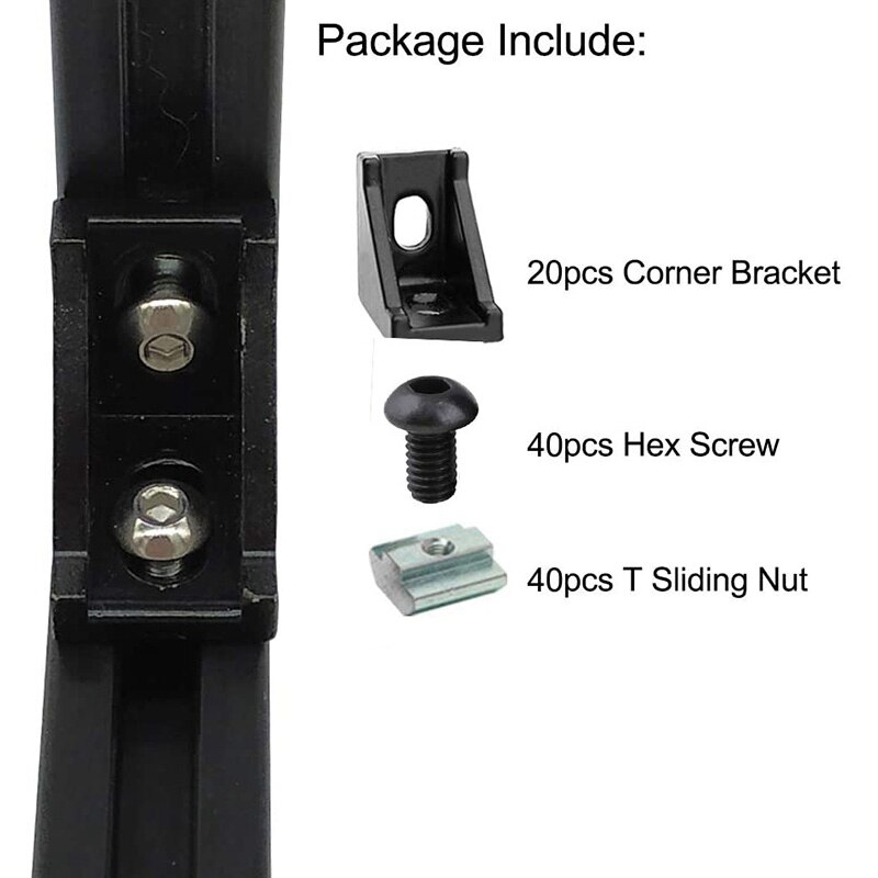 Aluminum Profile Connector Set, Angle Bracket, T-Nut and Hex Screw for Slot 6mm 20S Aluminum Rail Fitting