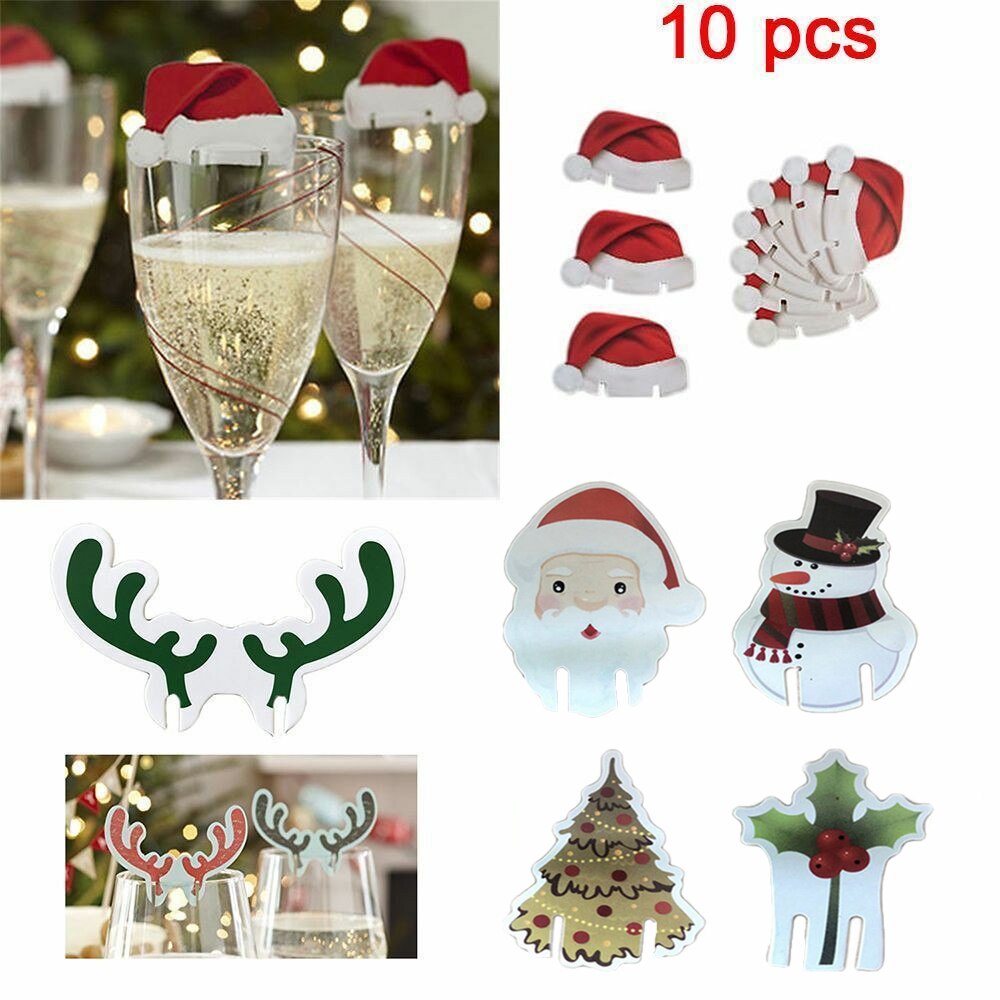 10 Stks/partij Mini Kerstversiering Hoeden Champagne Glas Decor Thuis Party Tafel Ornament Jaar