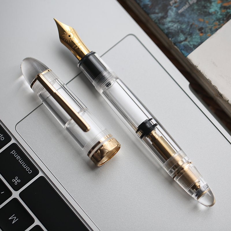 Nueva pluma estilográfica MAJOHN P140 de lujo con pistón de resina transparente NO.8 F/M, papelería de oficina de gran capacidad, bolígrafo de para escritura de tinta