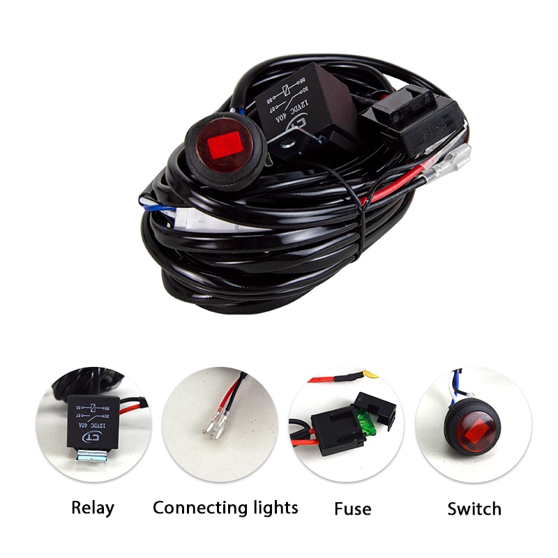 Willpower Car LED Light Bar Wire 3M 12V 40A Relay Fuse Wiring Harness Relay Loom Cable Kit for Auto Driving Offroad Work Lamp