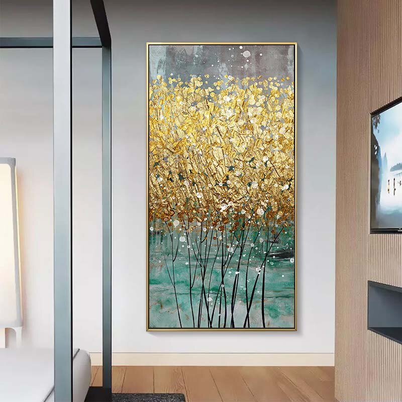 Cuadro de lienzo dorado abstracto de gran tamaño, pósteres con impresiones de Oro Verde, Cuadros de pared de lujo modernos para decoración del hogar y sala de estar