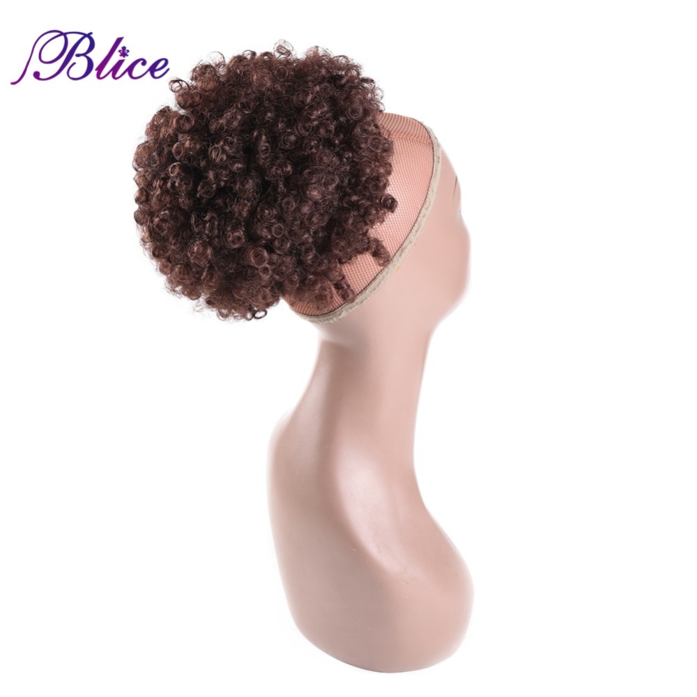Blice 9inch Synthetic Curly Hair Ponytail African American Short Afro Synthetic Drawstring Puff Ponytail Hair Extensions